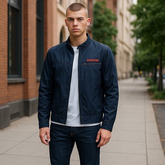 Harley-Davidson Black Canvas Jacket Flames Emblem Large Zipper Pockets Authentic - Picture 14 of 14